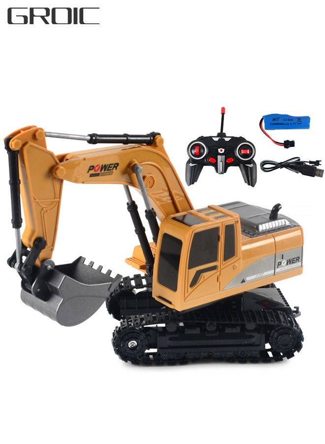 Remote Control Excavator Toy Truck RC Excavator with Metal Shovel Lights Sounds Rechargable Engineering Sand Digger Construction Vehicle Toy Gift for Boys Girls Kids & Children