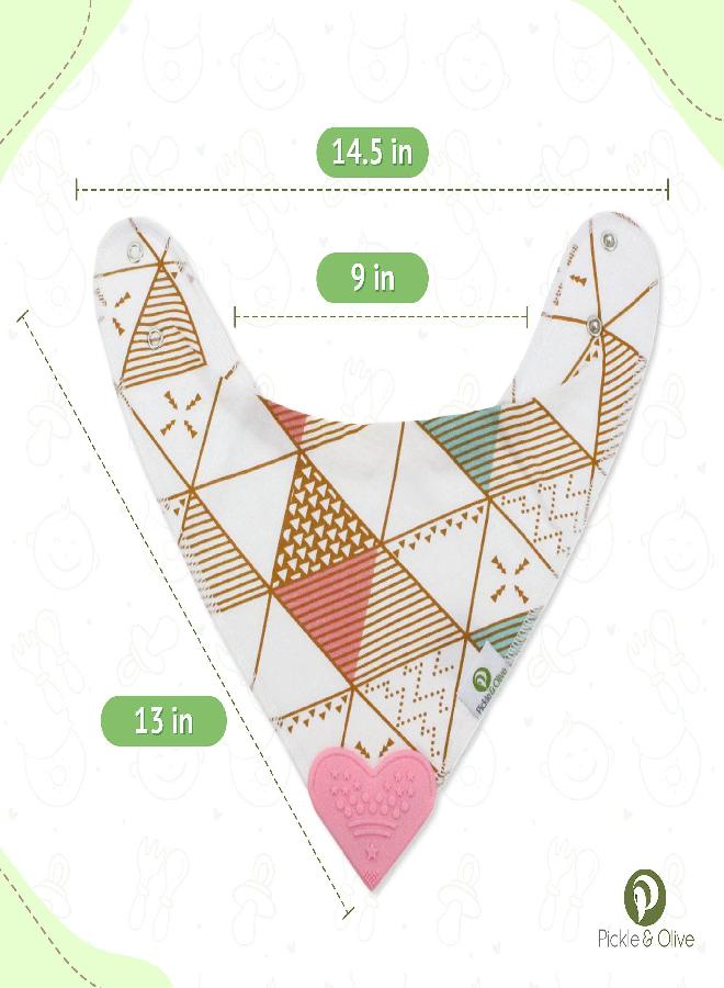 Baby Girl Bandana Teething Bibs - Attached Heart Teether - Set of 4 - Pink