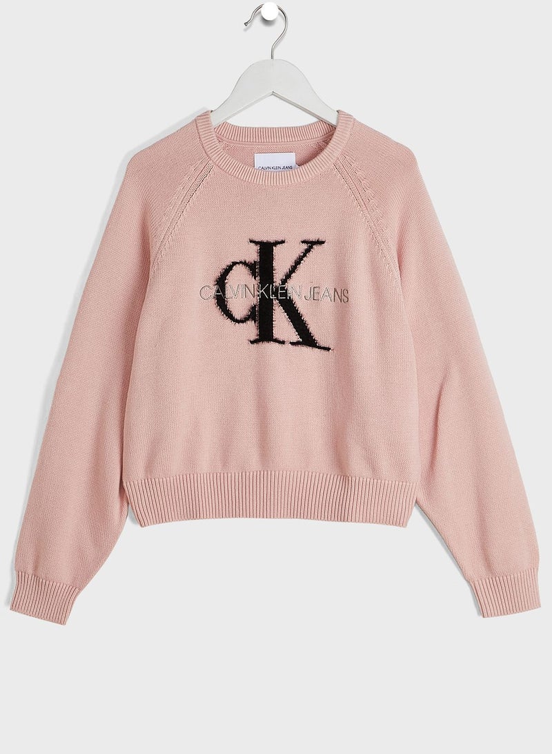 Kids Organic Cotton Monogram Sweater