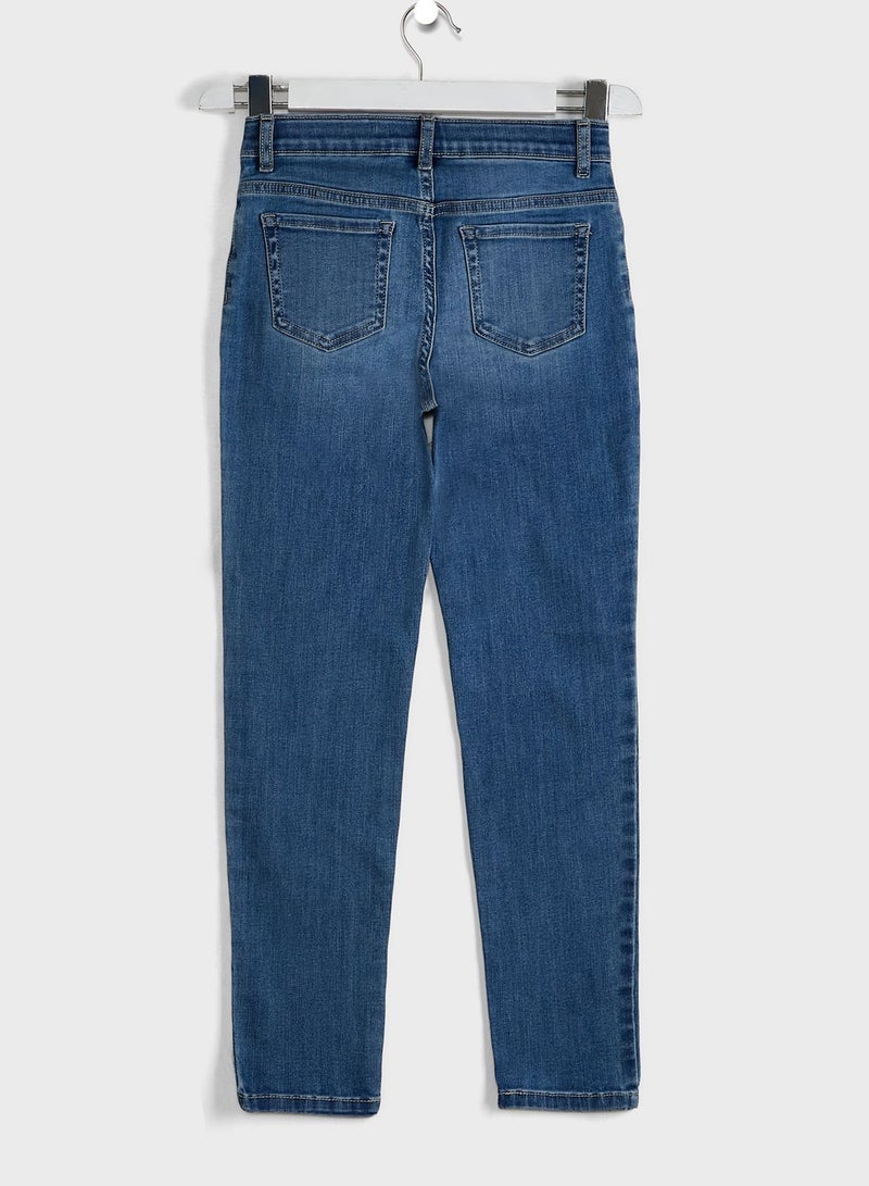 Kids Washed Denim Straight Fit Jeans