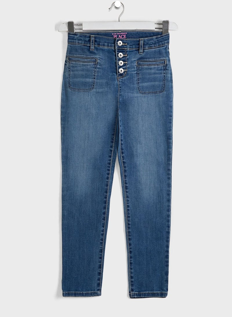 Kids Washed Denim Straight Fit Jeans