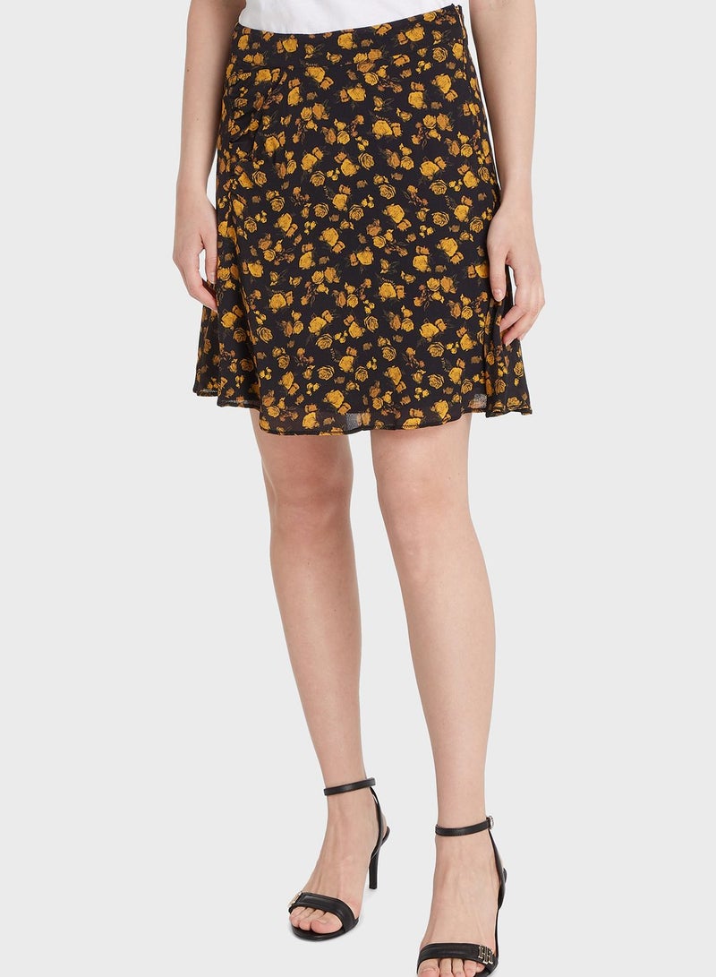 Floral Print High Waist Skirt