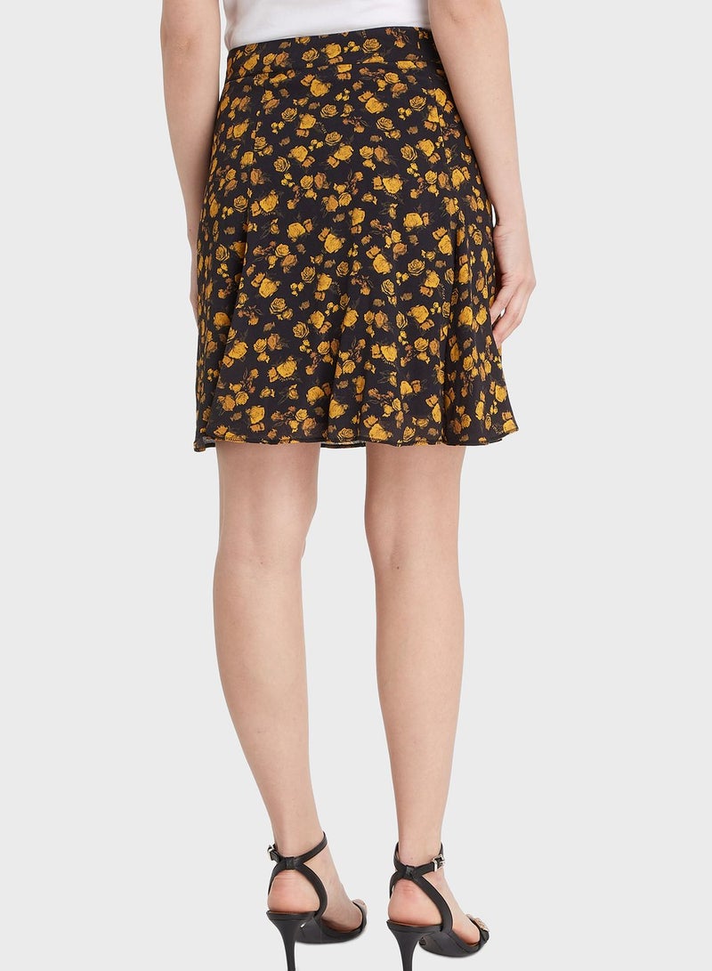 Floral Print High Waist Skirt