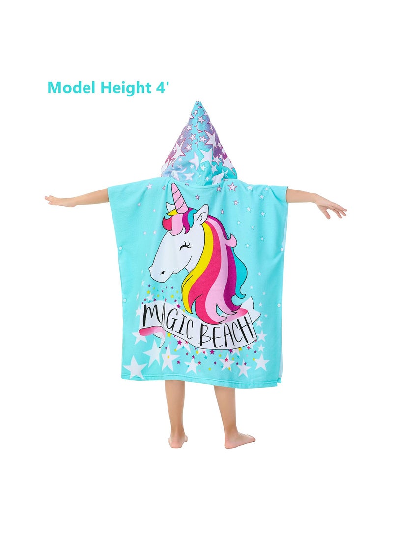 Beach Poncho Larger Hooded Beach Towel, Beach Accessories Essentials, Surf Poncho Changing Towel Robe, Kids Microfiber Bath Towel Cover-up Super Soft Plush, with Hood for Kids for Girls