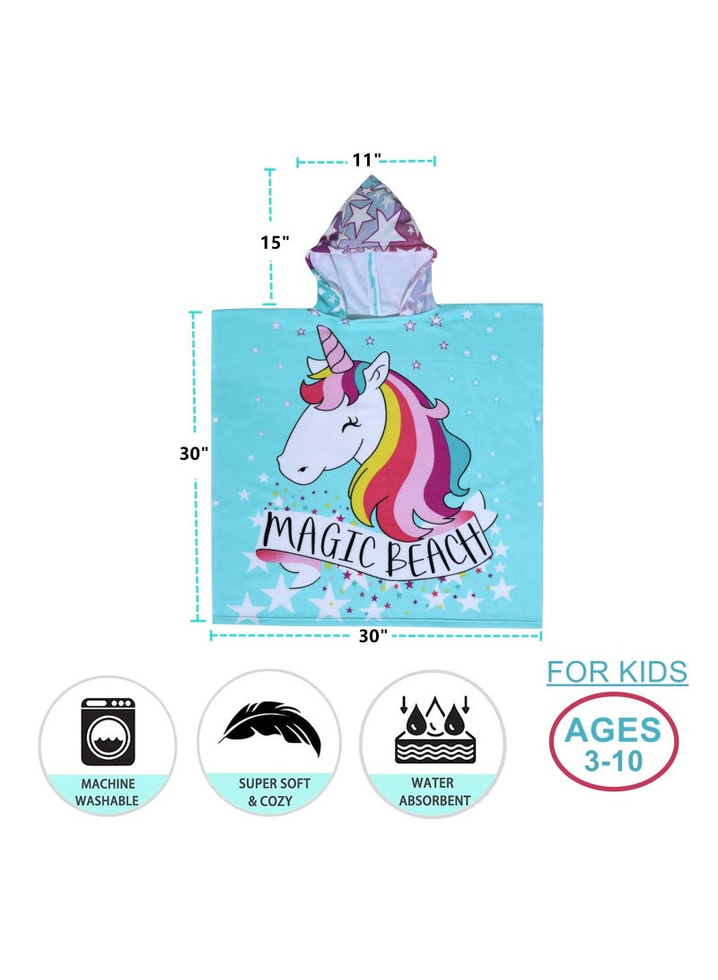 Beach Poncho Larger Hooded Beach Towel, Beach Accessories Essentials, Surf Poncho Changing Towel Robe, Kids Microfiber Bath Towel Cover-up Super Soft Plush, with Hood for Kids for Girls