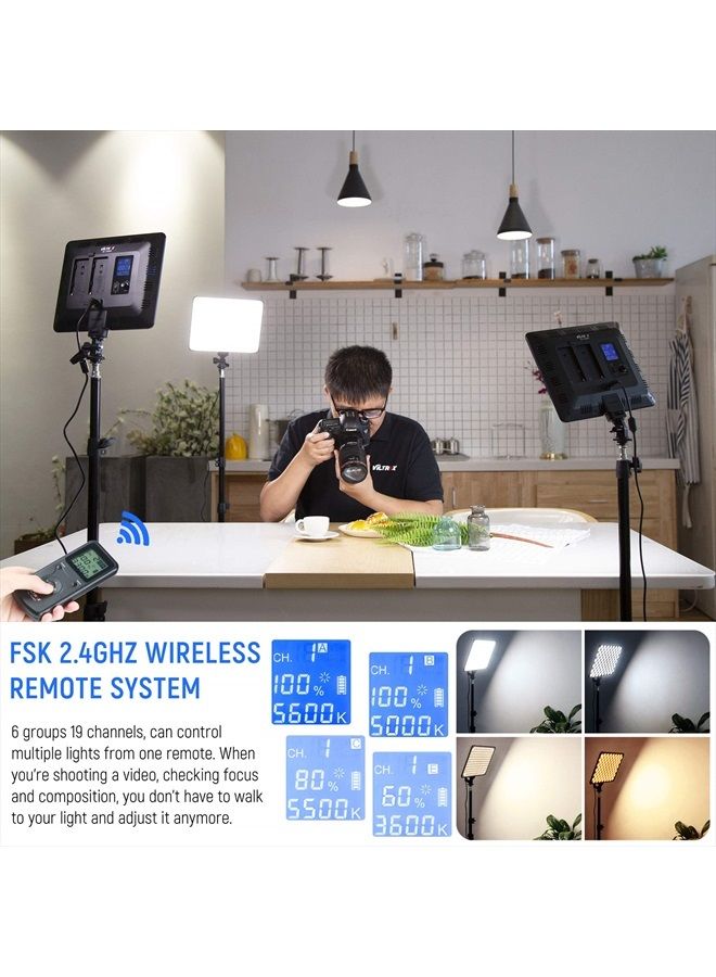 2 Packs LED Video Light kit with Light Stand and Wireless Remote, 30W/2450Lux Dimmable 3300K-5600K LED Panel Lights CRI 95+ for Photography Video Portrait Conference Vlog Streaming（VL-200T）