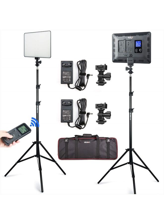 2 Packs LED Video Light kit with Light Stand and Wireless Remote, 30W/2450Lux Dimmable 3300K-5600K LED Panel Lights CRI 95+ for Photography Video Portrait Conference Vlog Streaming（VL-200T）