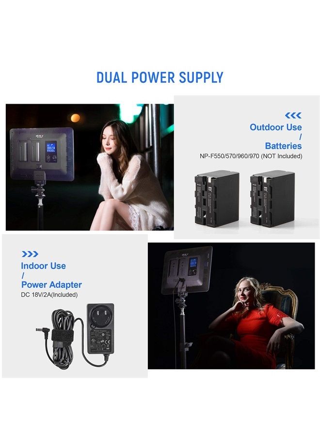 2 Packs LED Video Light kit with Light Stand and Wireless Remote, 30W/2450Lux Dimmable 3300K-5600K LED Panel Lights CRI 95+ for Photography Video Portrait Conference Vlog Streaming（VL-200T）