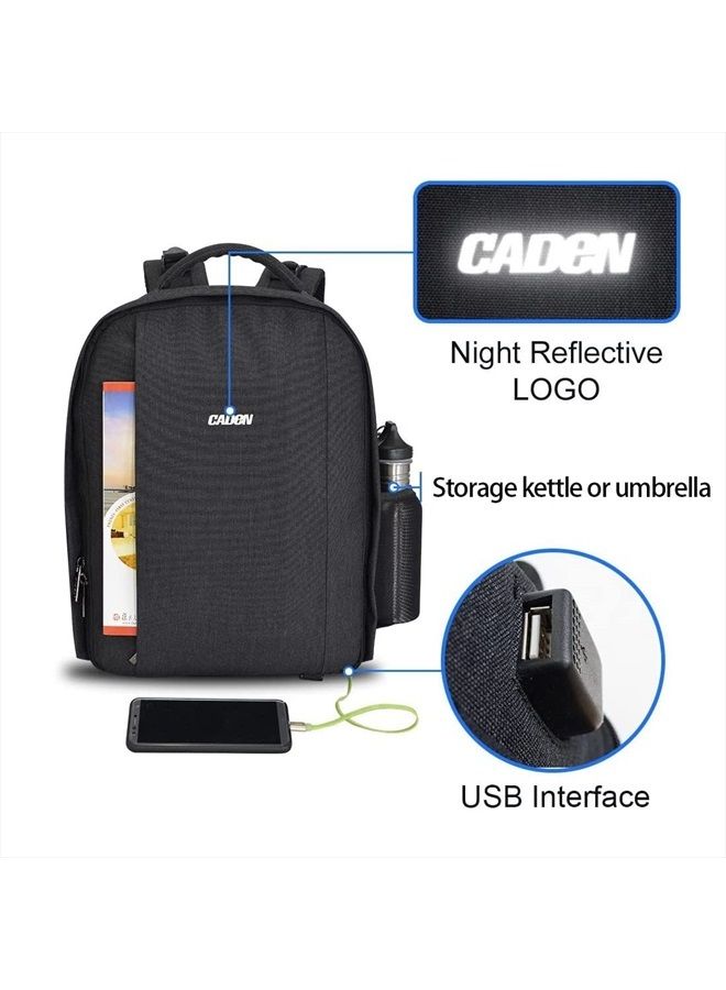 Camera Backpack Professional DSLR Bag with USB Charging Port Rain Cover, Photography Laptop Backpack for Women Men Waterproof, Camera Case Compatible for Sony Canon Nikon Lens Tripod Accessories