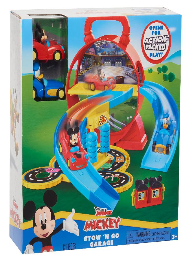 Disney Junior Mickey Mouse Stow ’n Go Garage, Figure and Vehicle Playset, Kids Toys for Ages 3 Up by Just Play