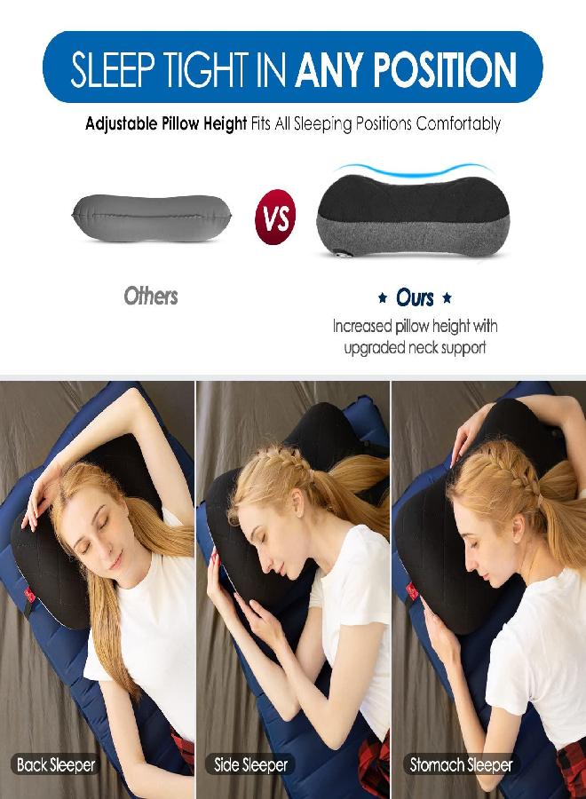 Camping Pillow With Removable Cover - Ultralight Inflatable Pillow For Neck Lumber Support - Upgrade Backpacking Pillow - Washable Travel Air Pillows For Camping, Hiking, Backpacking (Black)
