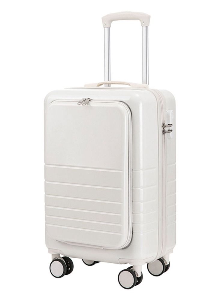 Front Open Cover 20 inch Large Capacity Trolley Suitcase, Password Case, Universal Wheel Suitcase(White）