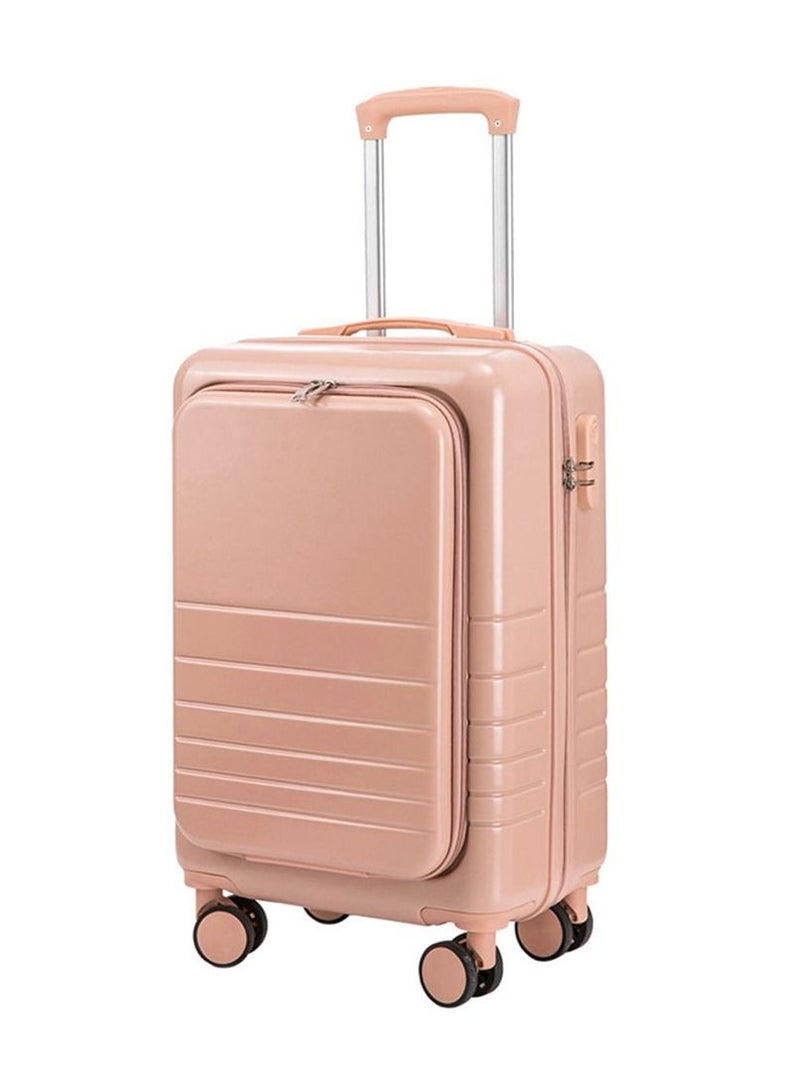 Front Open Cover 20 inch Large Capacity Trolley Suitcase, Password Case, Universal Wheel Suitcase(Pink）