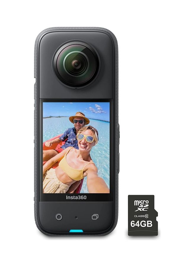 X3 360 Degree Waterproof Action Camera With 1/2  Sensor 5.7K 360 72MP 360 Photos Stabilisation 2.29 Touch Screen Ai Editing Live Streaming Webcam Voice Control With 64GB Memory Card