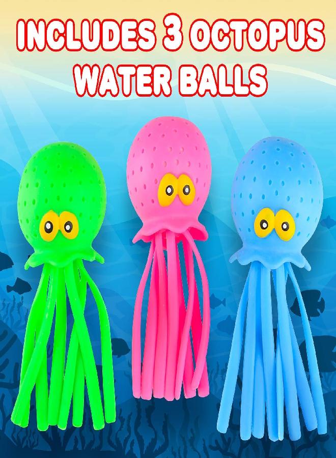 ArtCreativity Octopus Water Balls, Set of 3, Rubber Kids’ Bath Toys, Sensory Stress Relief Pool Toys for Kids, Cute Goodie Bag Fillers for Boys and Girls, Pink, Blue and Green