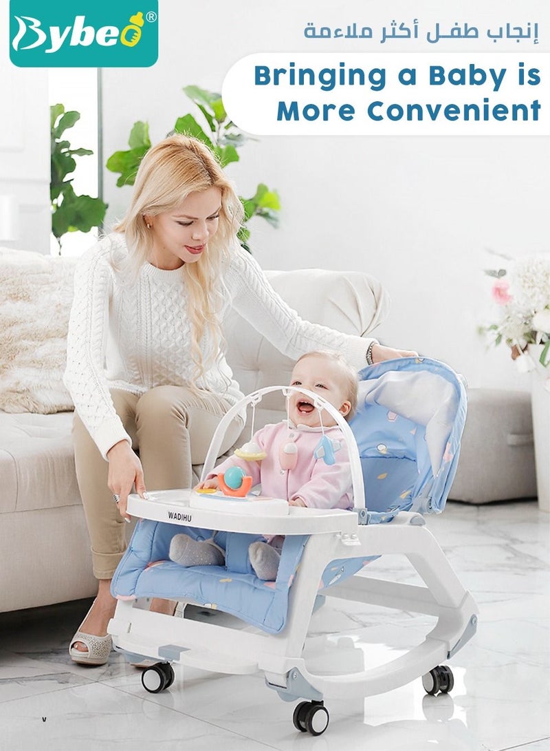 5 in 1 Multifunctional Baby Rocking Chair, Booster Seat, Dinning Dining Chair for Kids, Toddler Stroller With Sunshade Shede, Music and Hanging Toys