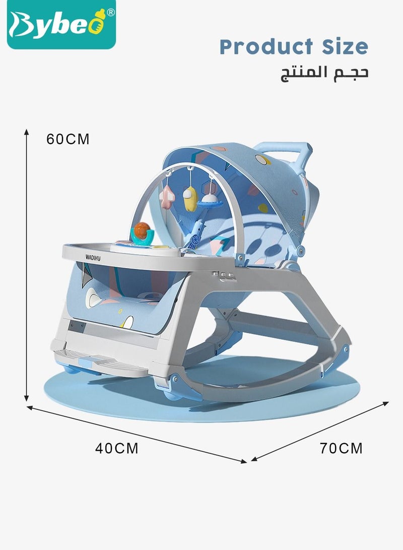 5 in 1 Multifunctional Baby Rocking Chair, Booster Seat, Dinning Dining Chair for Kids, Toddler Stroller With Sunshade Shede, Music and Hanging Toys