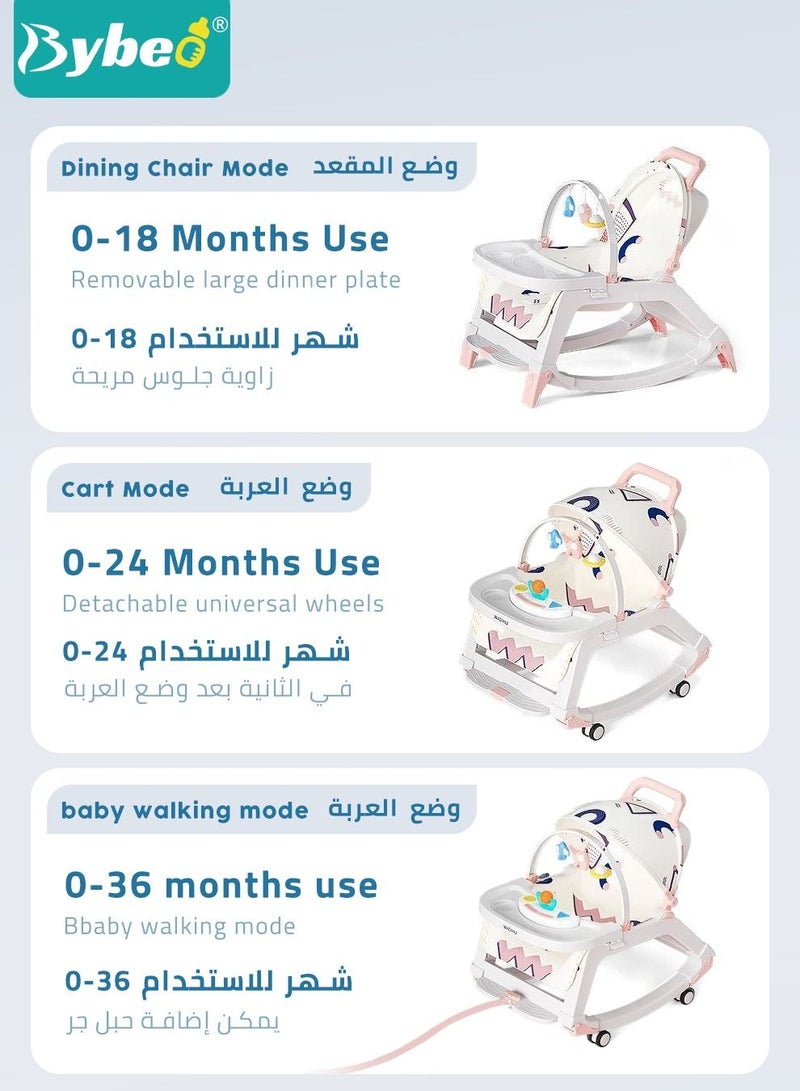5 in 1 Multifunctional Baby Rocking Chair, Booster Seat, Dinning Dining Chair for Kids, Toddler Stroller With Sunshade Shede, Music and Hanging Toys