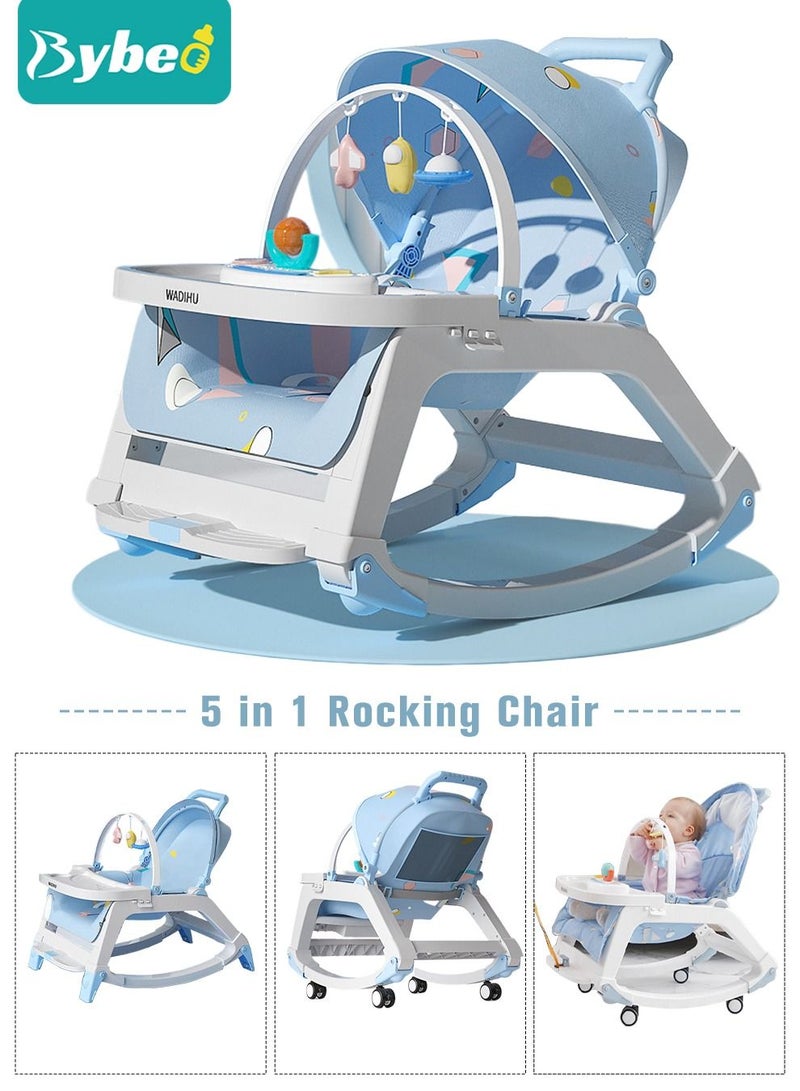 5 in 1 Multifunctional Baby Rocking Chair, Booster Seat, Dinning Dining Chair for Kids, Toddler Stroller With Sunshade Shede, Music and Hanging Toys