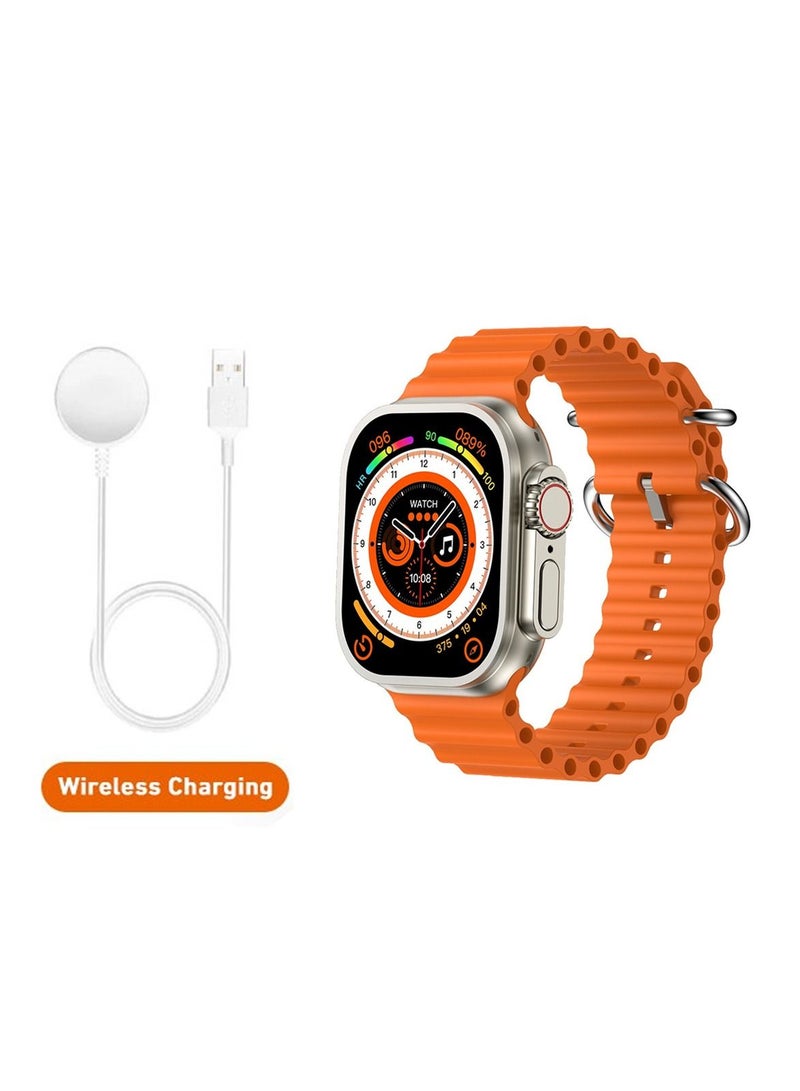 Modio MH6 smart watch ultra 2 inch large display with wireless charger for mens and womens (Orange)