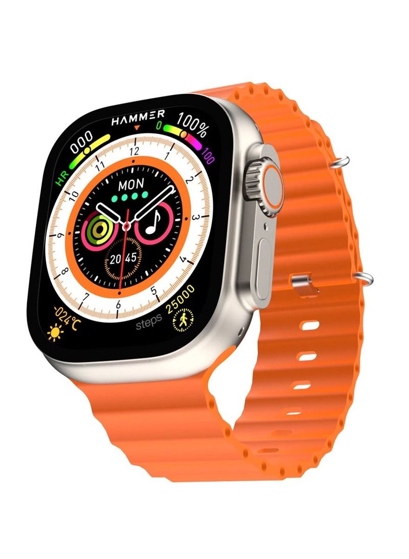 Modio MH6 smart watch ultra 2 inch large display with wireless charger for mens and womens (Orange)