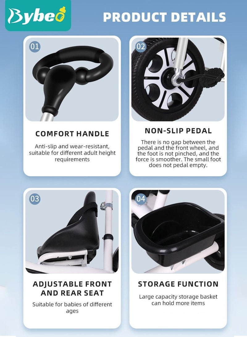 3-in-1 Kids Tricycle, Toddler Trike Bike - Perfect Ride-On Tricycle with Removable Parent Handle, Backrest, Safety Belt for Children Boys & Girls