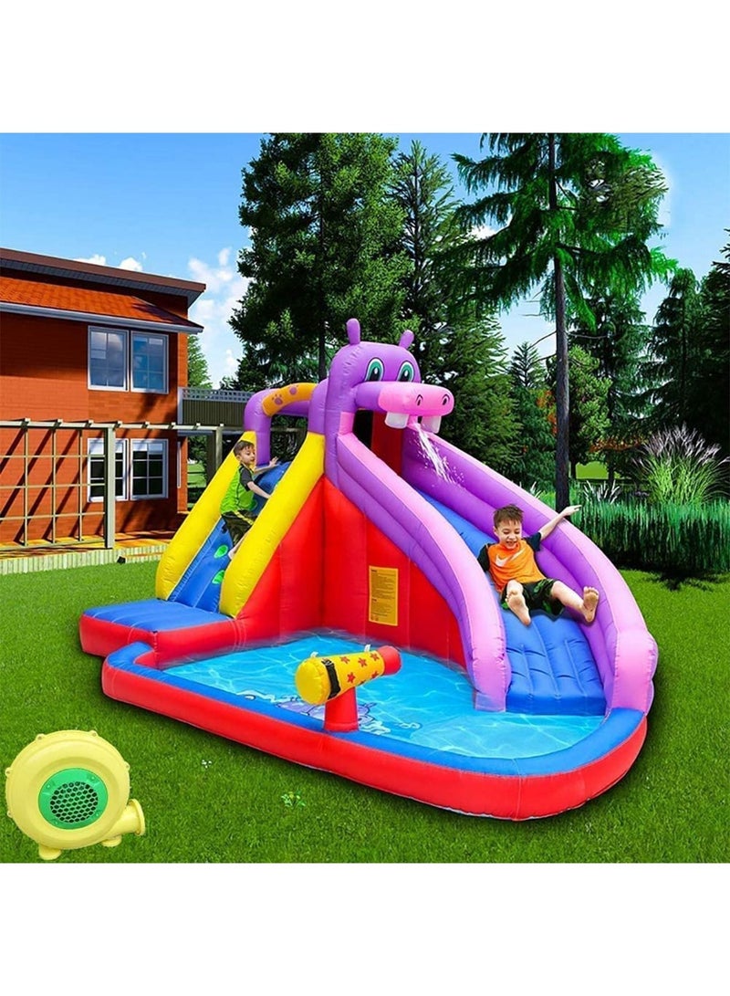 Water Slide for Kids Hippo Themed Inflatable Safe Park Pool Toys