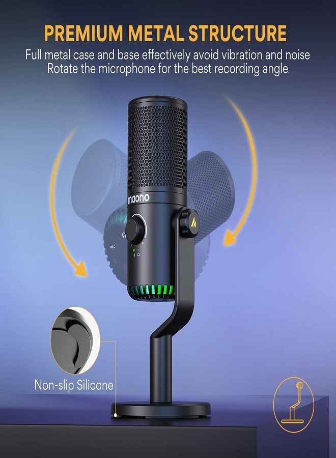 USB Gaming Microphone for PC,Programmable Condenser Mic with RGB Light,Mute,Gain,Monitoring,Volume Control for Streaming,Podcast,Twitch,YouTube,Discord,Computer,Mac,PS5