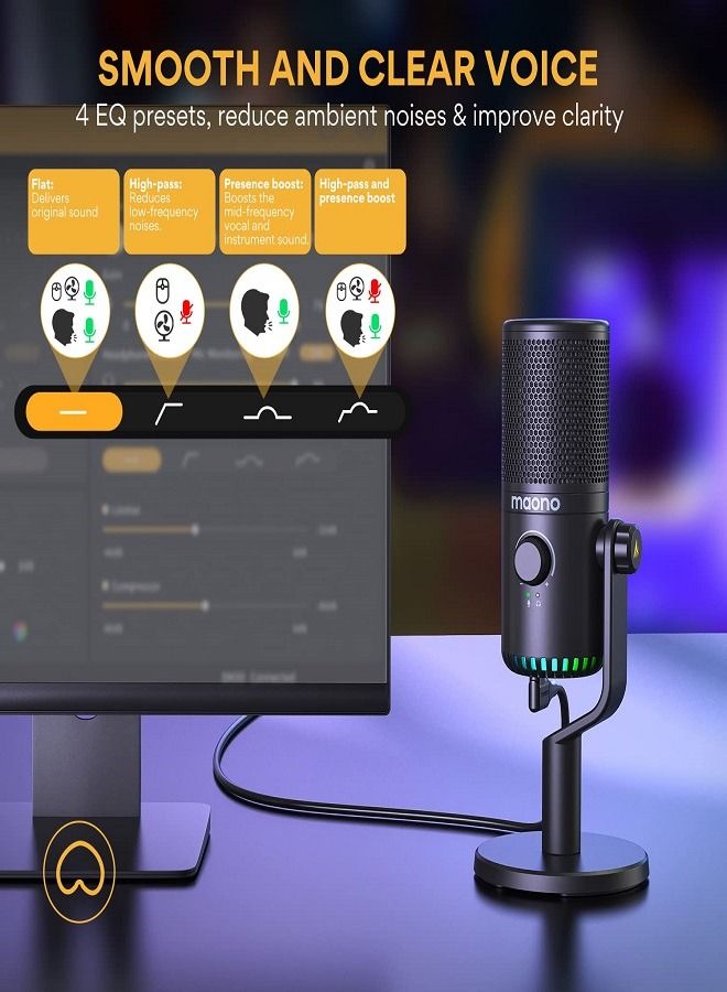 USB Gaming Microphone for PC,Programmable Condenser Mic with RGB Light,Mute,Gain,Monitoring,Volume Control for Streaming,Podcast,Twitch,YouTube,Discord,Computer,Mac,PS5