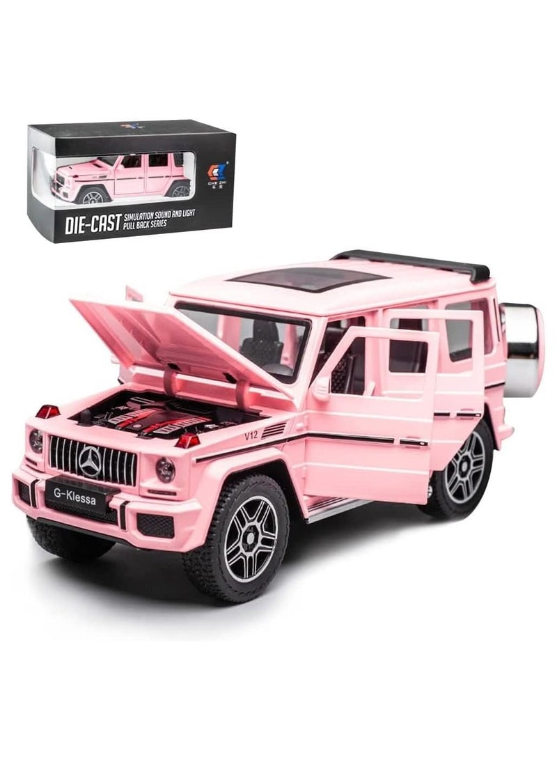 Exquisite car Model 1/24 Benz G63 AMG Car, Zinc Alloy Pull Back Toy with Sound and Light for Kids Boy Girl Gift (Pink)