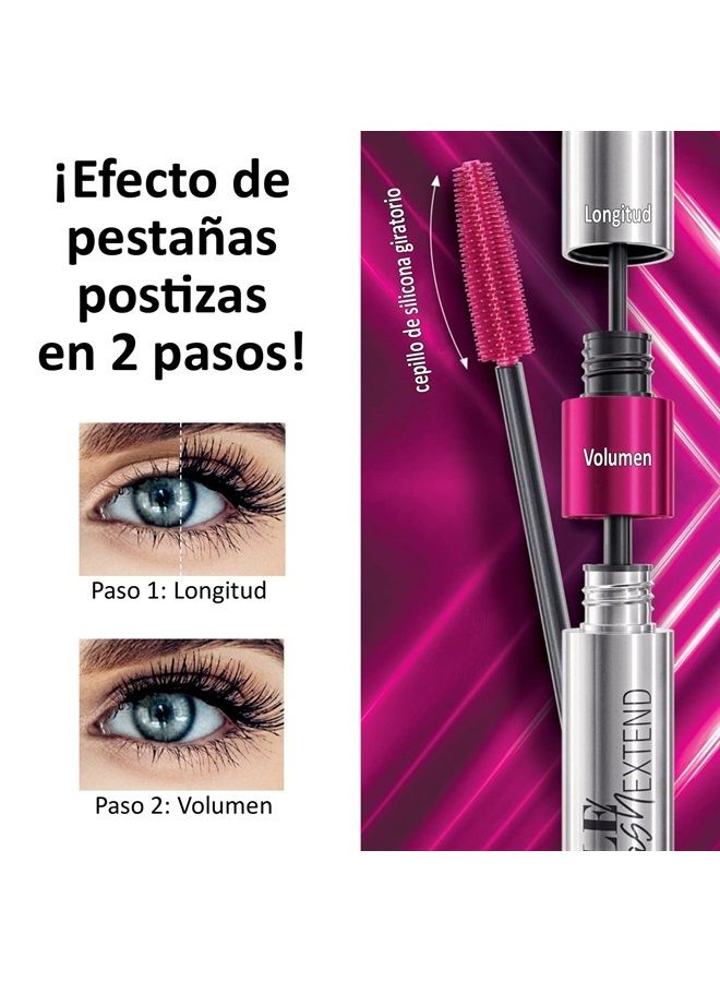 Double Lash Extend Mascara, Eyelash Lengthening Applicator, Natural Lengthening and Thickening Effect No Clumping, Buildable, Defining, Curling, 0.41 fl. Oz / 12 ml (Black)