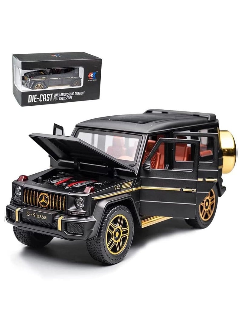 Exquisite car Model 1/24 Benz G63 AMG Car, Zinc Alloy Pull Back Toy with Sound and Light for Kids Boy Girl Gift (Black)