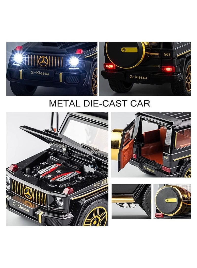 Exquisite car Model 1/24 Benz G63 AMG Car, Zinc Alloy Pull Back Toy with Sound and Light for Kids Boy Girl Gift (Black)