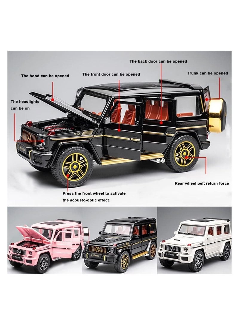 Exquisite car Model 1/24 Benz G63 AMG Car, Zinc Alloy Pull Back Toy with Sound and Light for Kids Boy Girl Gift (Black)