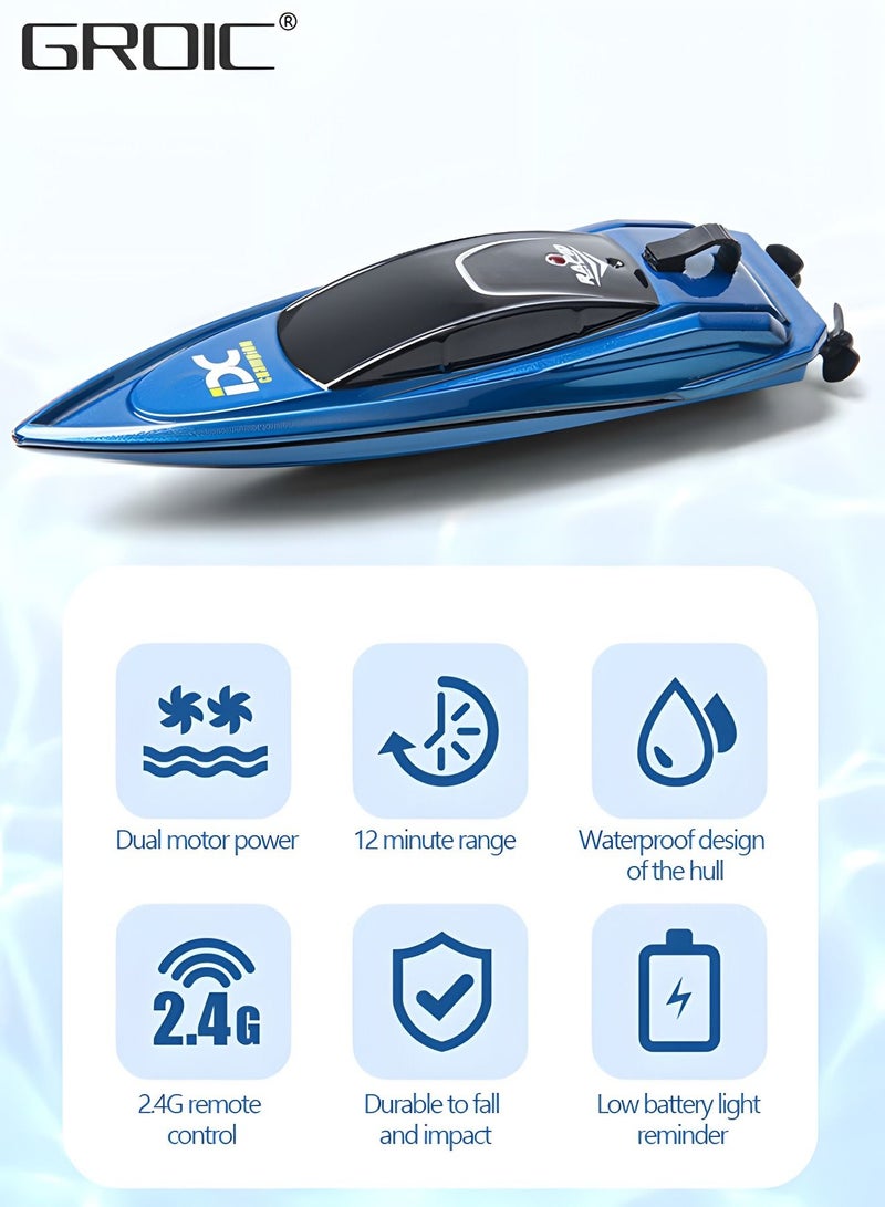 RC Boat Remote Control Boats for Pools and Lakes, 2.4G High Speed Remote Control Boat, Adventure Racing Boat Toys for Kids