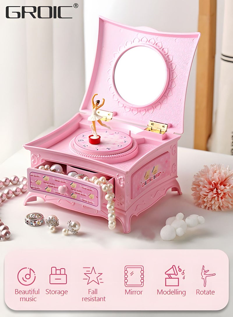 Girl's Musical Jewelry Storage Box with Spinning Ballerina and Mirror,Kids Music Box,Musical Jewelry Box for Little Girls