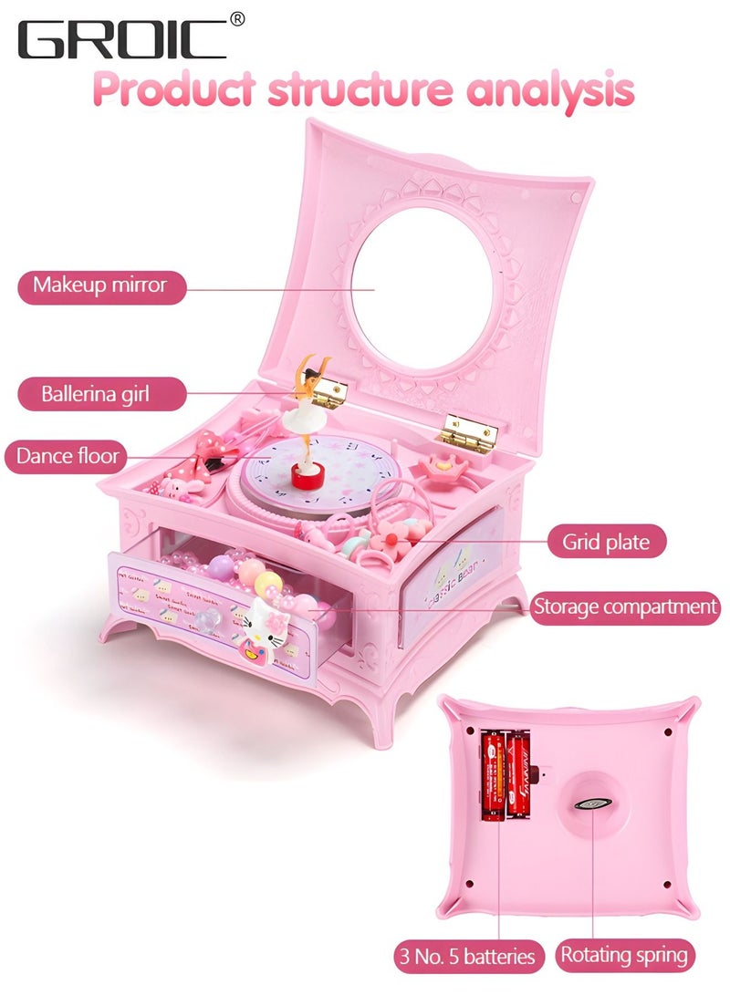 Girl's Musical Jewelry Storage Box with Spinning Ballerina and Mirror,Kids Music Box,Musical Jewelry Box for Little Girls