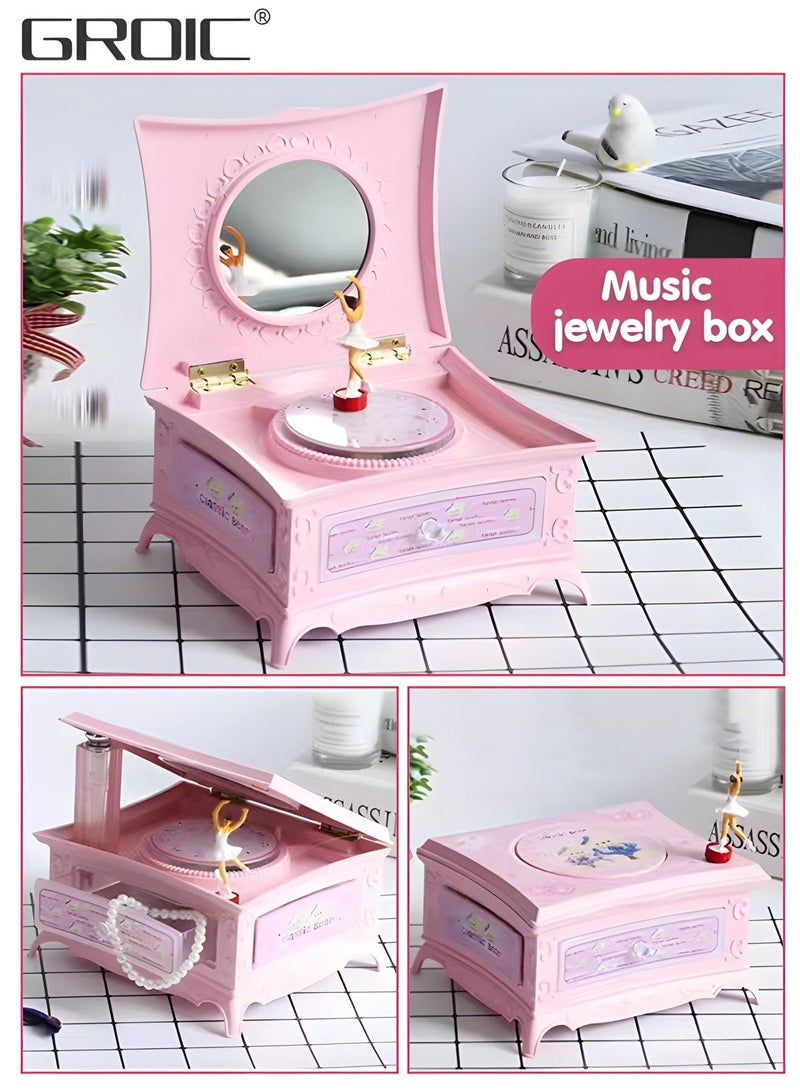 Girl's Musical Jewelry Storage Box with Spinning Ballerina and Mirror,Kids Music Box,Musical Jewelry Box for Little Girls