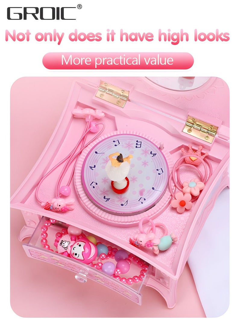 Girl's Musical Jewelry Storage Box with Spinning Ballerina and Mirror,Kids Music Box,Musical Jewelry Box for Little Girls