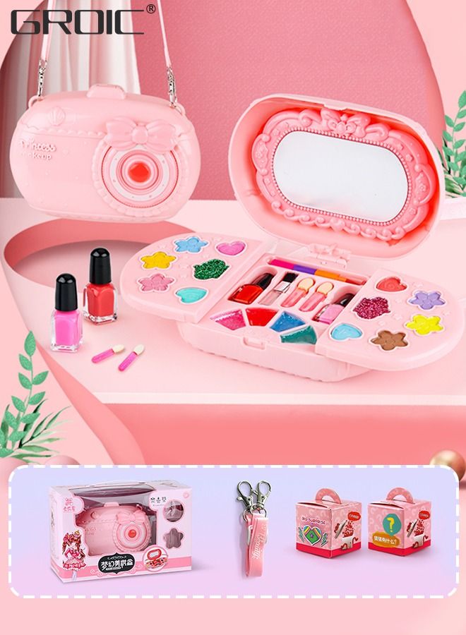 21 PCS Kids Makeup Kit Washable Makeup Kit, Girl Toys Real Cosmetic Makeup Set with Rotating Case, Safe & Non-Toxic Makeup Toy Set Pretend Makeup Beauty Portable Makeup Camera Box Kit