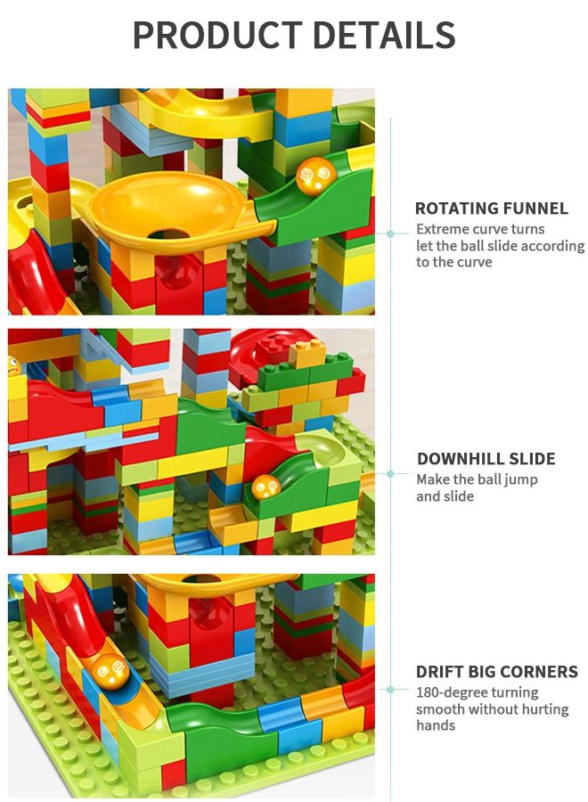 Marble Run Building Blocks, 168 PCS Classic Big Blocks STEM Toy Bricks Set Kids Race Track Compatible with Bulk Bricks Set for Boys Girls Toddler