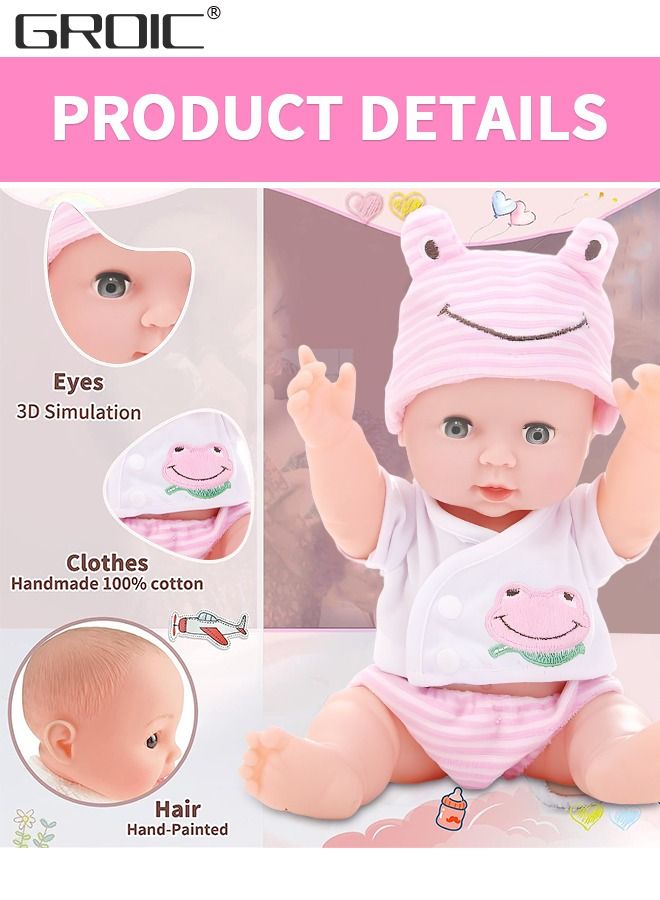 11-Inch Soft Body Baby Doll, Reborn Baby Dolls Lifelike Newborn Dolls, 3D Simulation Collection Baby Doll with Pink Cloths, Little Interactive Dolls with 4 Emotions Baby Sounds