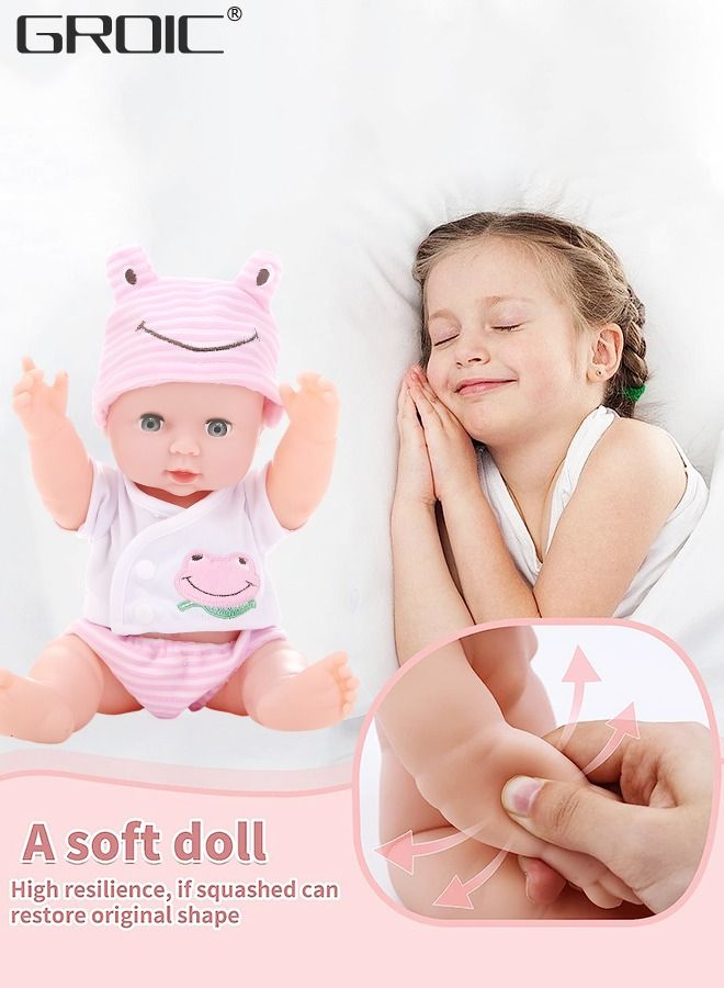 11-Inch Soft Body Baby Doll, Reborn Baby Dolls Lifelike Newborn Dolls, 3D Simulation Collection Baby Doll with Pink Cloths, Little Interactive Dolls with 4 Emotions Baby Sounds