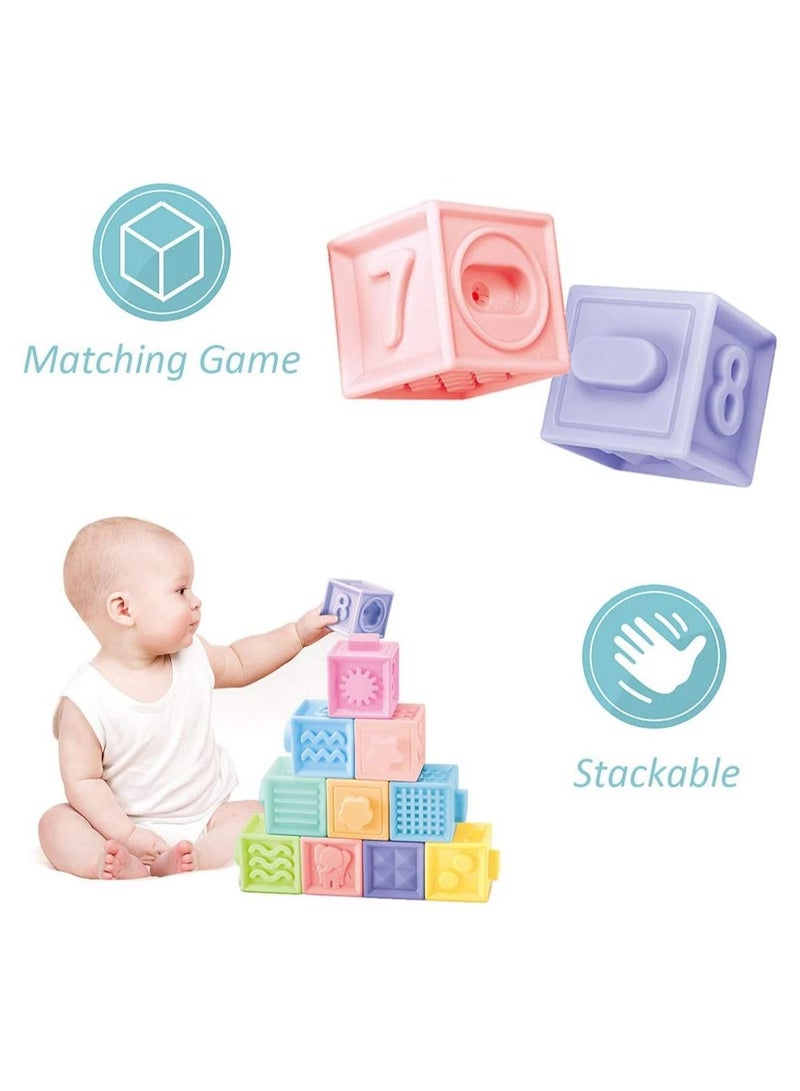 DMG Baby Soft Blocks, Stacking Building Teething Toys for Babies Early Educational Chewable Squeeze Toys Play with Number Animals Textures and Matching Game Boys Girls