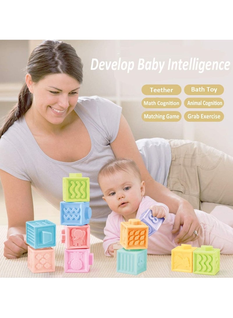 DMG Baby Soft Blocks, Stacking Building Teething Toys for Babies Early Educational Chewable Squeeze Toys Play with Number Animals Textures and Matching Game Boys Girls
