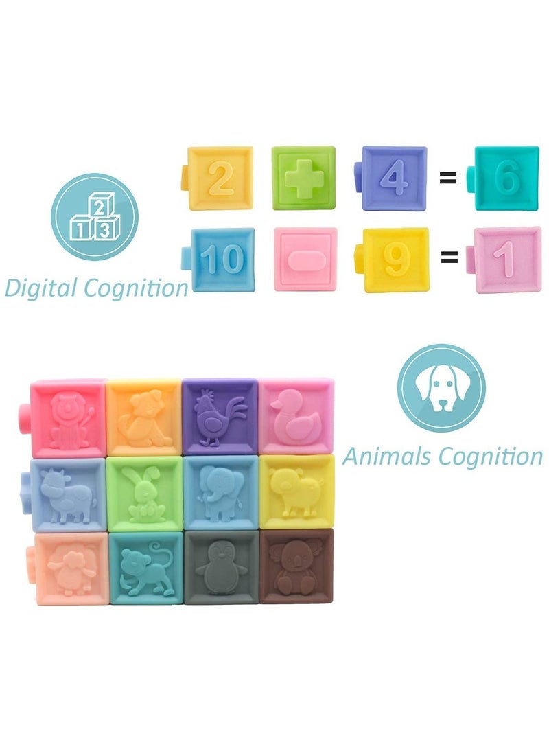 DMG Baby Soft Blocks, Stacking Building Teething Toys for Babies Early Educational Chewable Squeeze Toys Play with Number Animals Textures and Matching Game Boys Girls