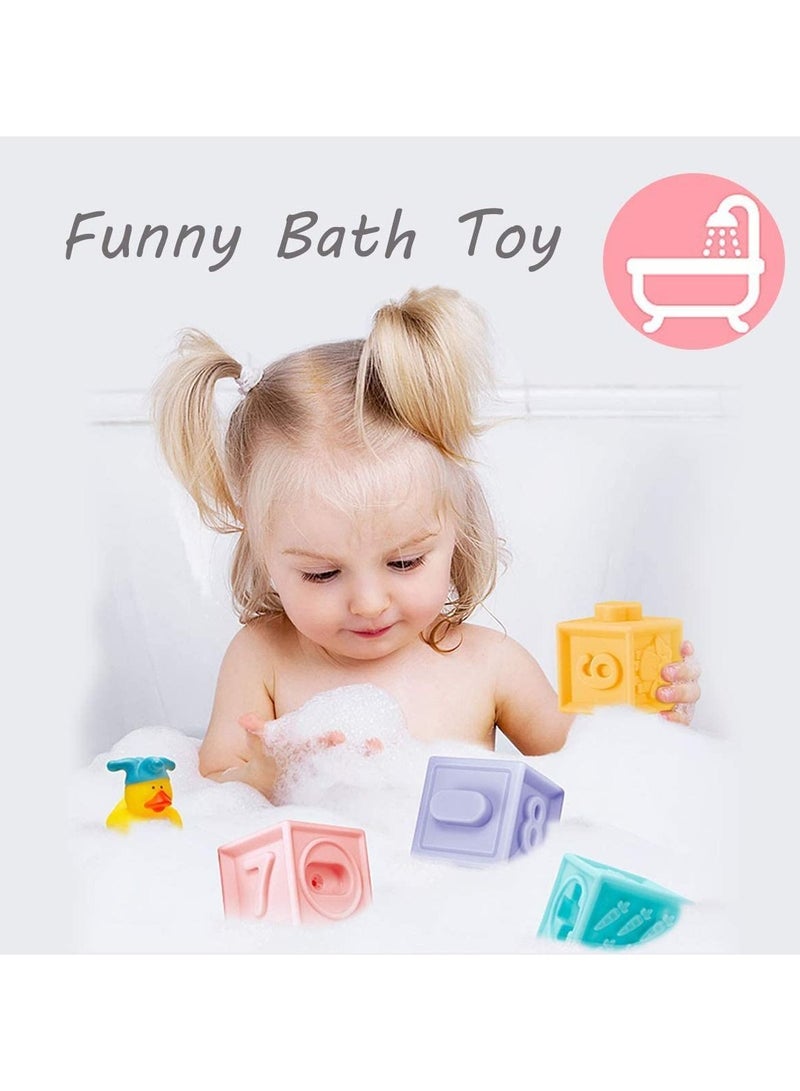 DMG Baby Soft Blocks, Stacking Building Teething Toys for Babies Early Educational Chewable Squeeze Toys Play with Number Animals Textures and Matching Game Boys Girls