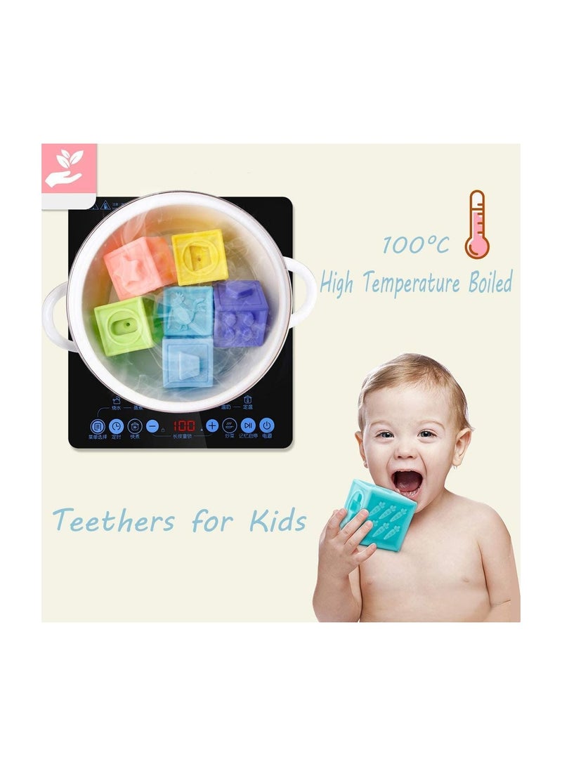 DMG Baby Soft Blocks, Stacking Building Teething Toys for Babies Early Educational Chewable Squeeze Toys Play with Number Animals Textures and Matching Game Boys Girls