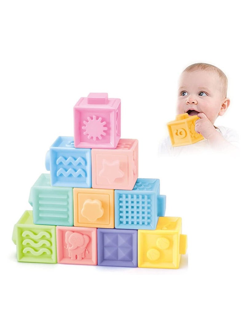 DMG Baby Soft Blocks, Stacking Building Teething Toys for Babies Early Educational Chewable Squeeze Toys Play with Number Animals Textures and Matching Game Boys Girls