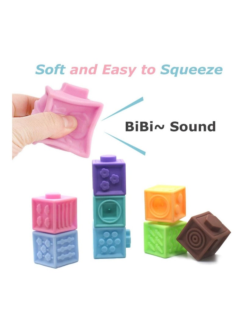 DMG Baby Soft Blocks, Stacking Building Teething Toys for Babies Early Educational Chewable Squeeze Toys Play with Number Animals Textures and Matching Game Boys Girls